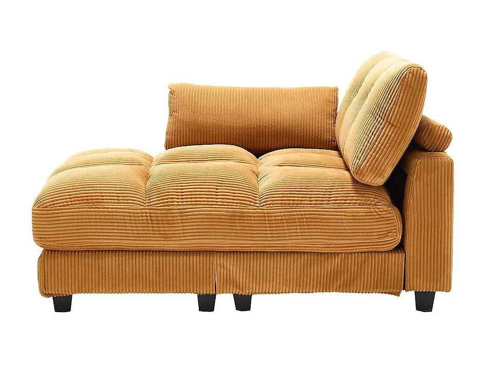 Fauteuil en palmier avec coussins moelleux à rayures accoudoirs avec coussins roulants rabats pour la tête trois porte gobelets et poche latérale couleur moutarde