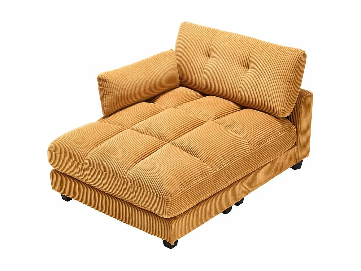 Fauteuil en palmier avec coussins moelleux à rayures accoudoirs avec coussins roulants rabats pour la tête trois porte gobelets et poche latérale couleur moutarde