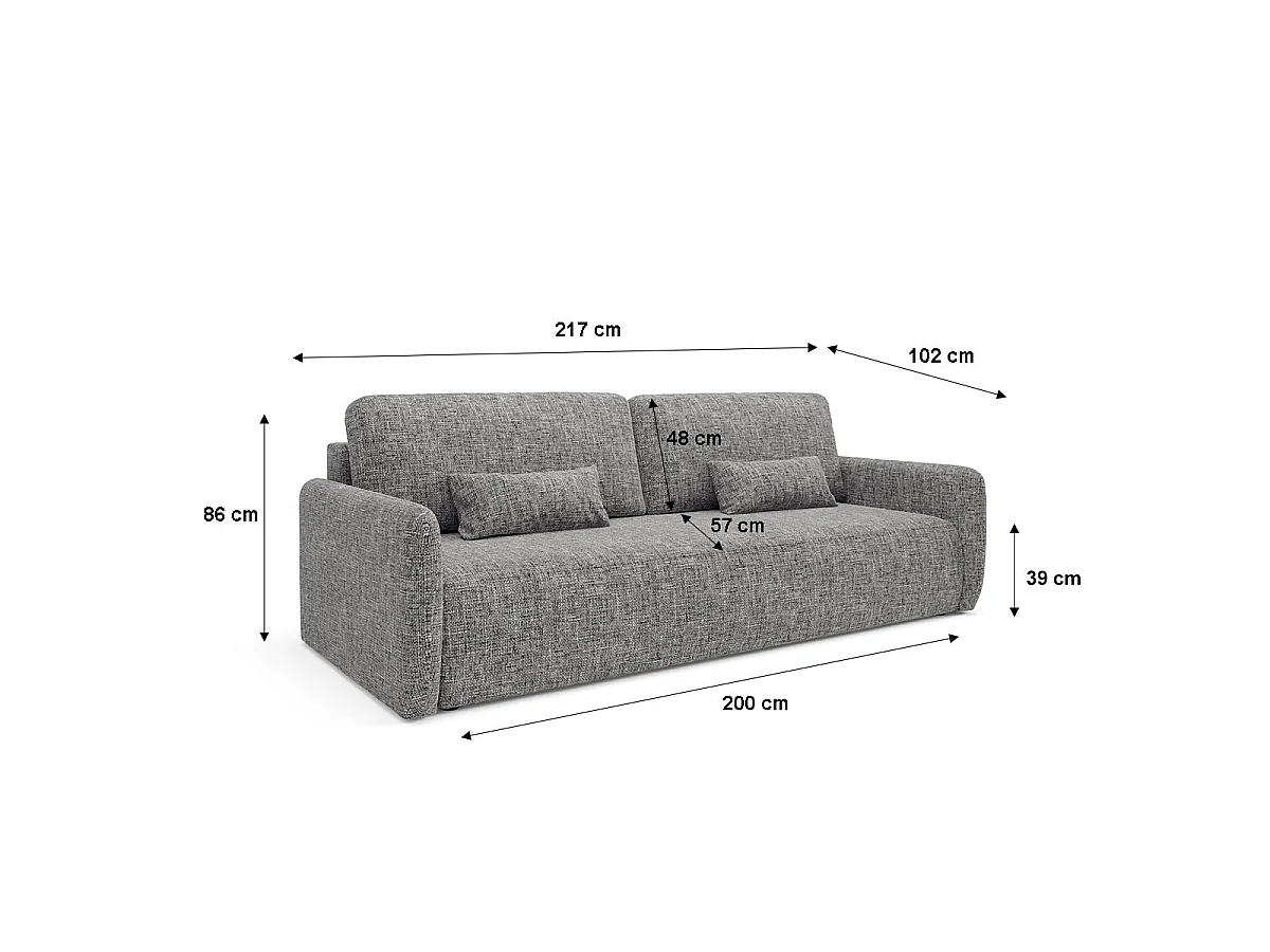 Canapé convertible 3 places avec coffre en tissu gris LAZARE
