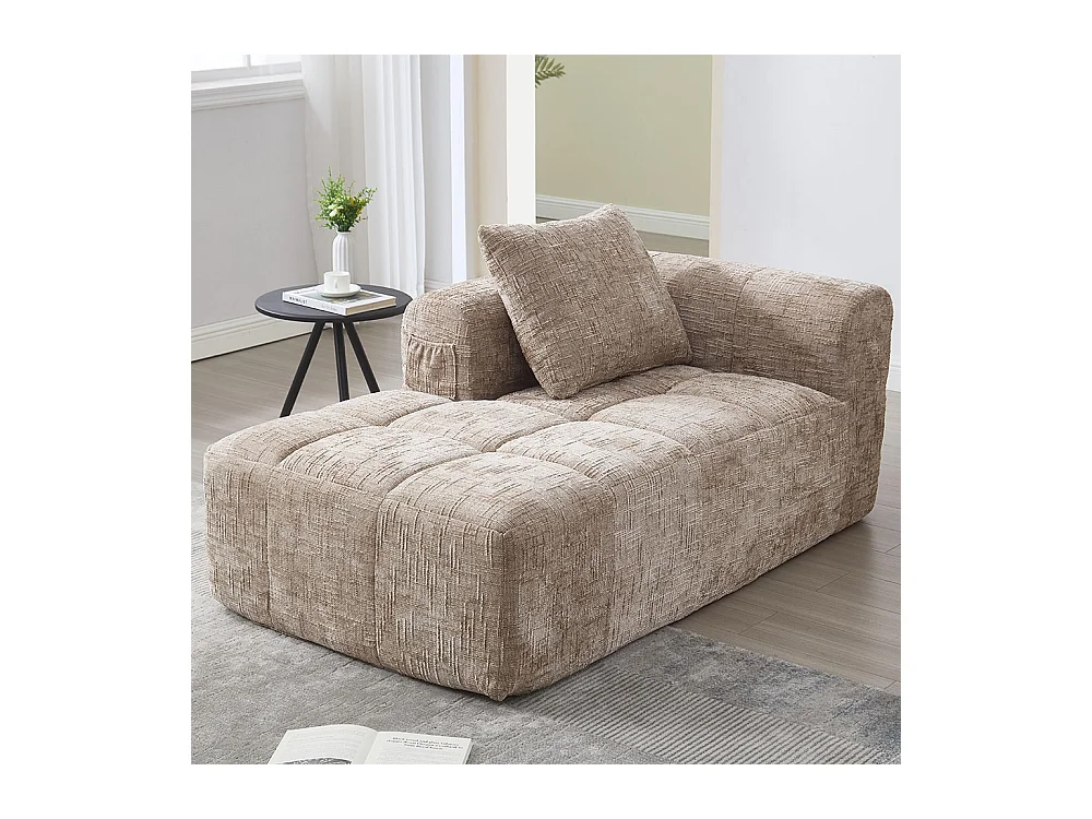 Canapé 1 places sans installation en chenille avec chaise longue accoudoirs coussin et poche latérale pour télécommande couleur kaki