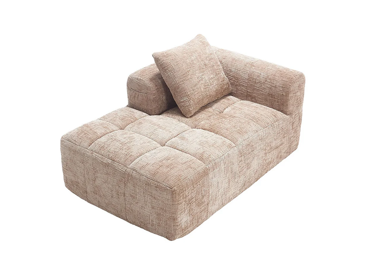 Canapé 1 places sans installation en chenille avec chaise longue accoudoirs coussin et poche latérale pour télécommande couleur kaki