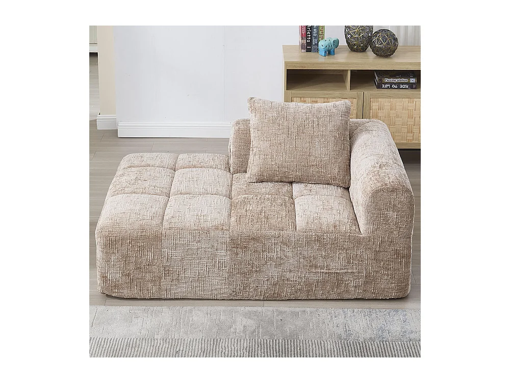 Canapé 1 places sans installation en chenille avec chaise longue accoudoirs coussin et poche latérale pour télécommande couleur kaki