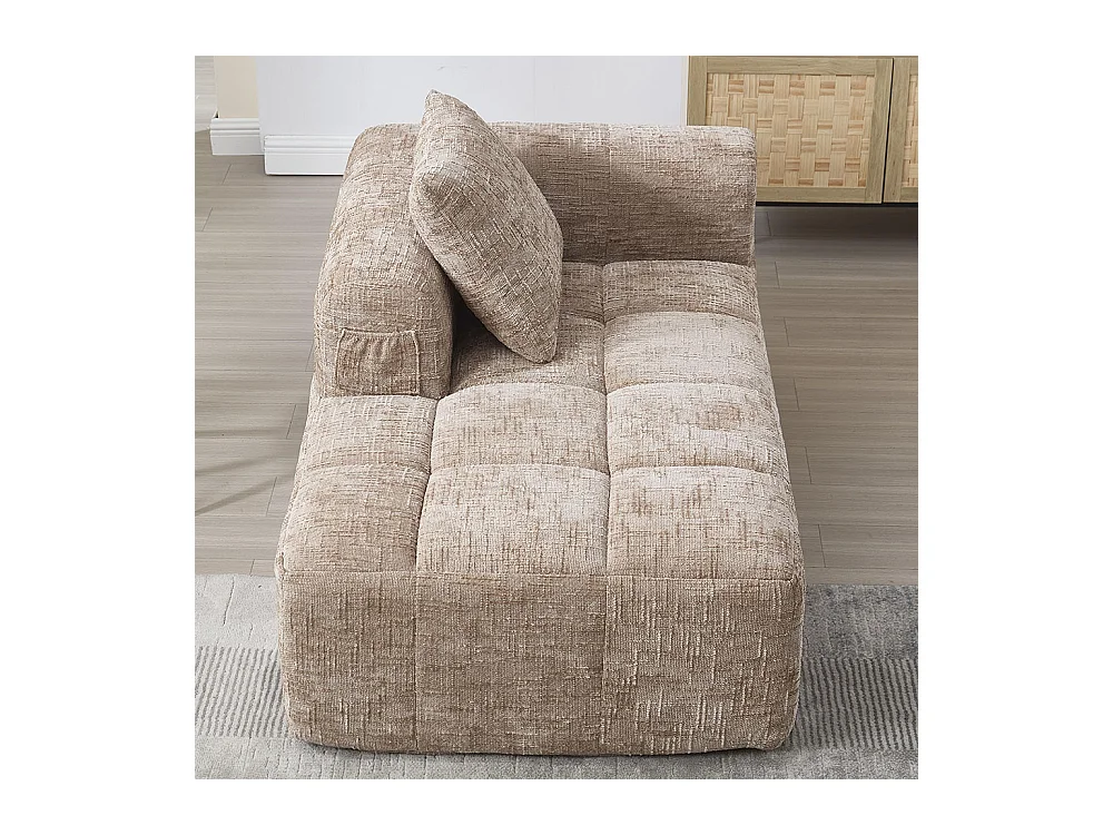 Canapé 1 places sans installation en chenille avec chaise longue accoudoirs coussin et poche latérale pour télécommande couleur kaki