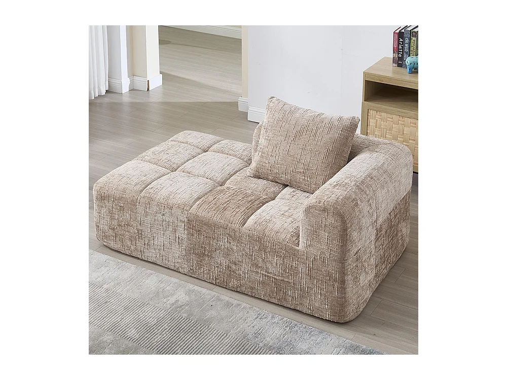 Canapé 1 places sans installation en chenille avec chaise longue accoudoirs coussin et poche latérale pour télécommande couleur kaki