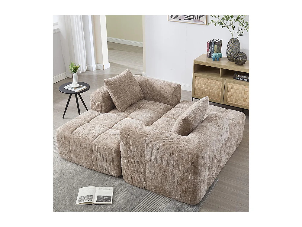 Canapé 1 places sans installation en chenille avec chaise longue accoudoirs coussin et poche latérale pour télécommande couleur kaki