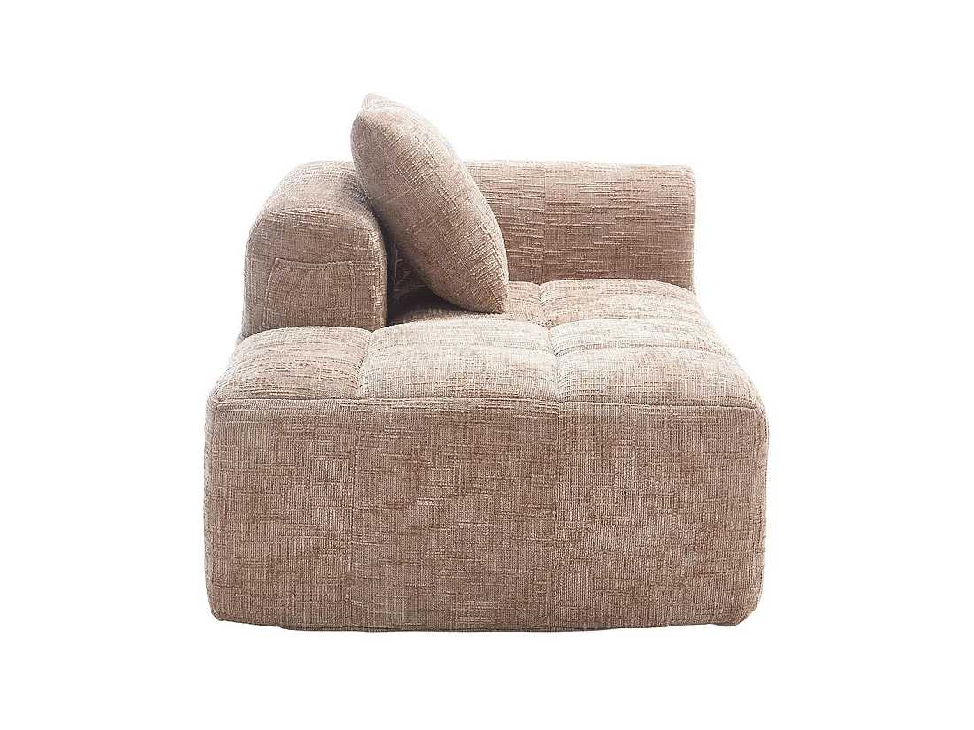 Canapé 1 places sans installation en chenille avec chaise longue accoudoirs coussin et poche latérale pour télécommande couleur kaki