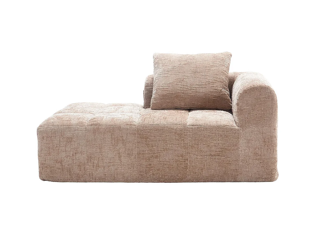 Canapé 1 places sans installation en chenille avec chaise longue accoudoirs coussin et poche latérale pour télécommande couleur kaki