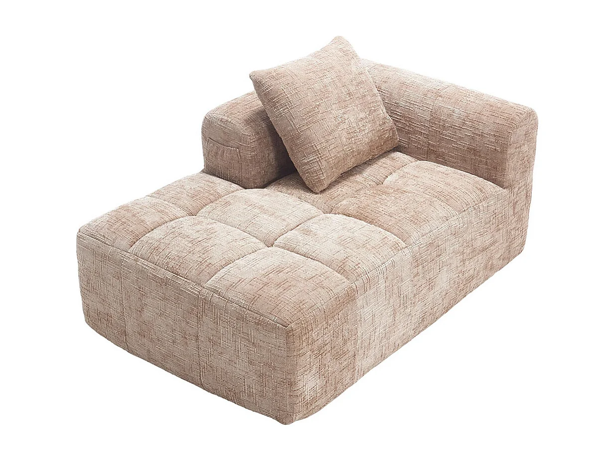 Canapé 1 places sans installation en chenille avec chaise longue accoudoirs coussin et poche latérale pour télécommande couleur kaki