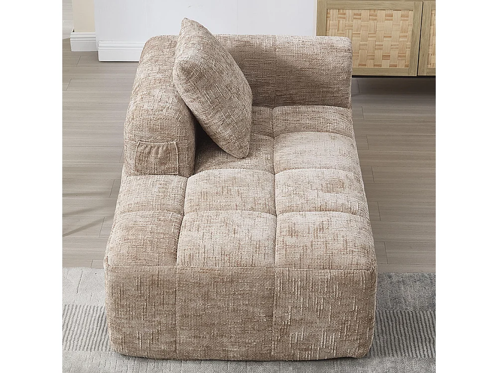 Canapé 1 places sans installation en chenille avec chaise longue accoudoirs coussin et poche latérale pour télécommande couleur kaki