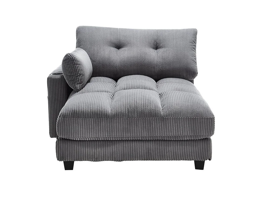 Fauteuil en palmier avec coussins moelleux à rayures accoudoirs avec coussins roulants rabats pour la tête trois porte gobelets et poche latérale couleur gris