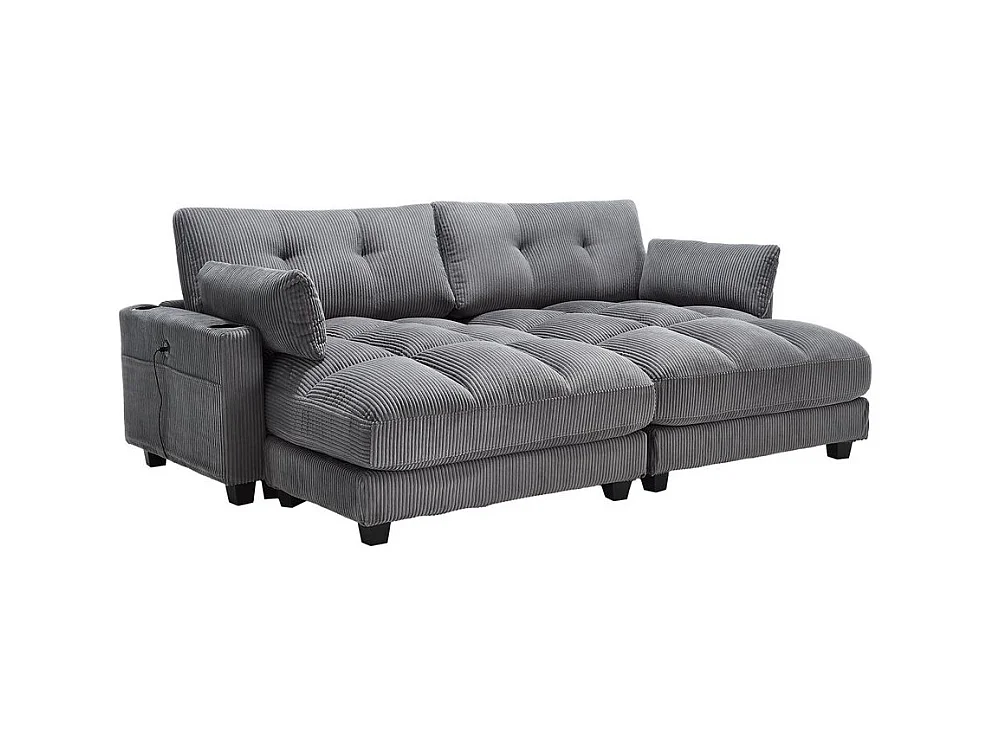 Fauteuil en palmier avec coussins moelleux à rayures accoudoirs avec coussins roulants rabats pour la tête trois porte gobelets et poche latérale couleur gris