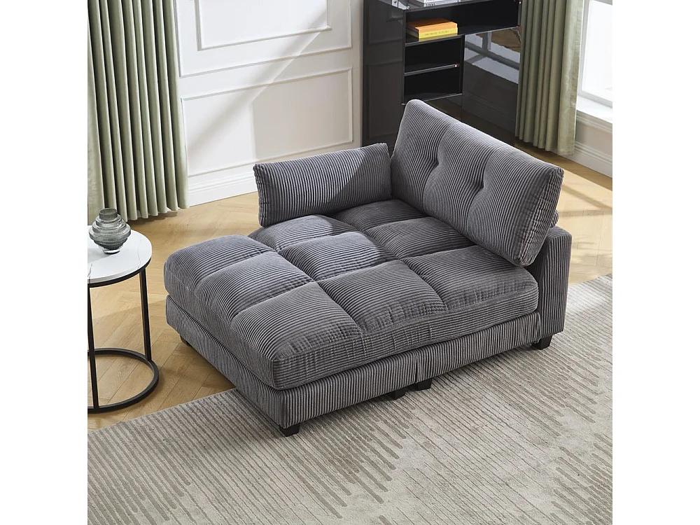 Fauteuil en palmier avec coussins moelleux à rayures accoudoirs avec coussins roulants rabats pour la tête trois porte gobelets et poche latérale couleur gris