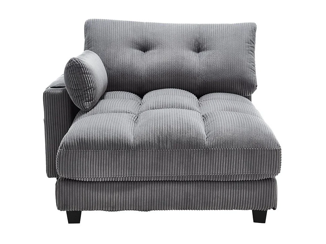 Fauteuil en palmier avec coussins moelleux à rayures accoudoirs avec coussins roulants rabats pour la tête trois porte gobelets et poche latérale couleur gris