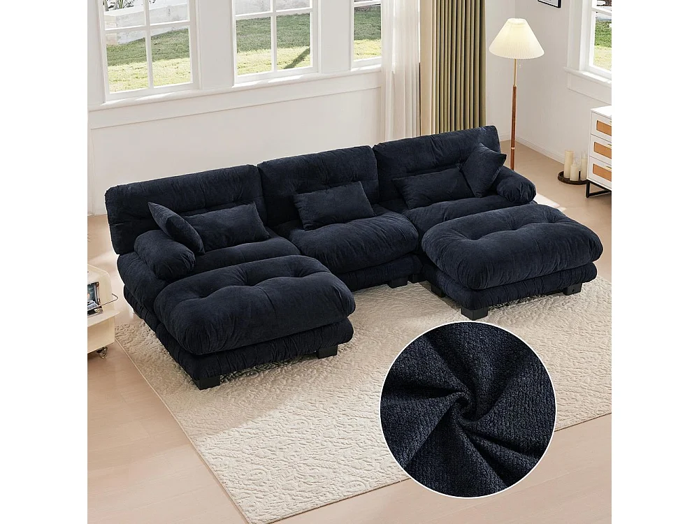 Canapé modulaire canapé d'angle tissu velours et design grand nuage 5 places rembourrage 100 % mousse à mémoire de forme construction robuste noir