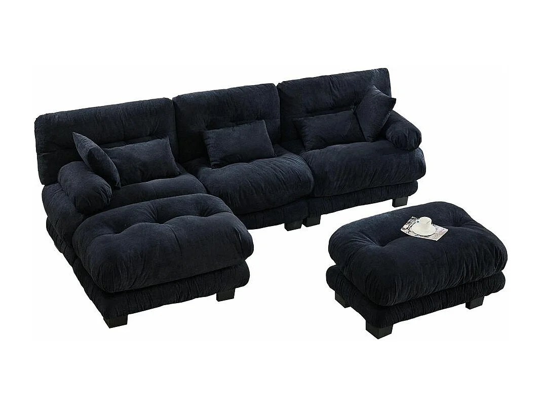 Canapé modulaire canapé d'angle tissu velours et design grand nuage 5 places rembourrage 100 % mousse à mémoire de forme construction robuste noir