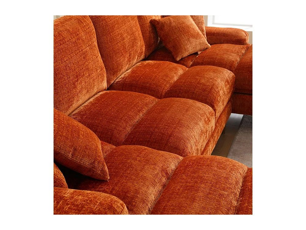 Canapé d'angle moderne en chenille 4 places canapé avec double assise convertible orange