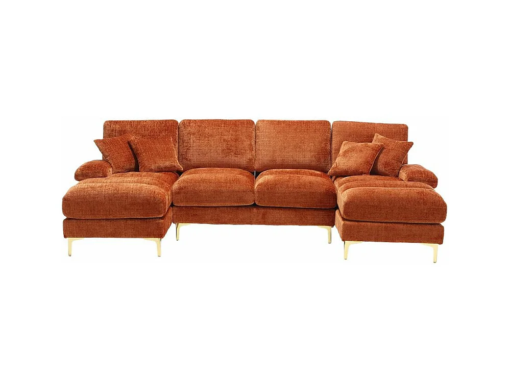 Canapé d'angle moderne en chenille 4 places canapé avec double assise convertible orange