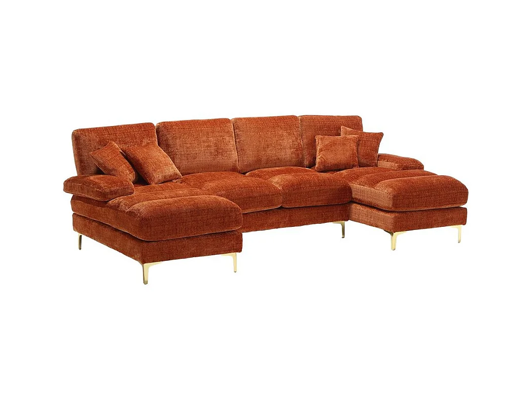 Canapé d'angle moderne en chenille 4 places canapé avec double assise convertible orange