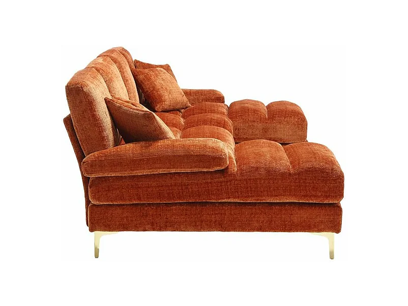 Canapé d'angle moderne en chenille 4 places canapé avec double assise convertible orange