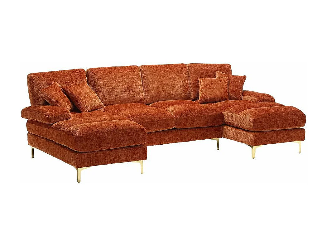 Canapé d'angle moderne en chenille 4 places canapé avec double assise convertible orange