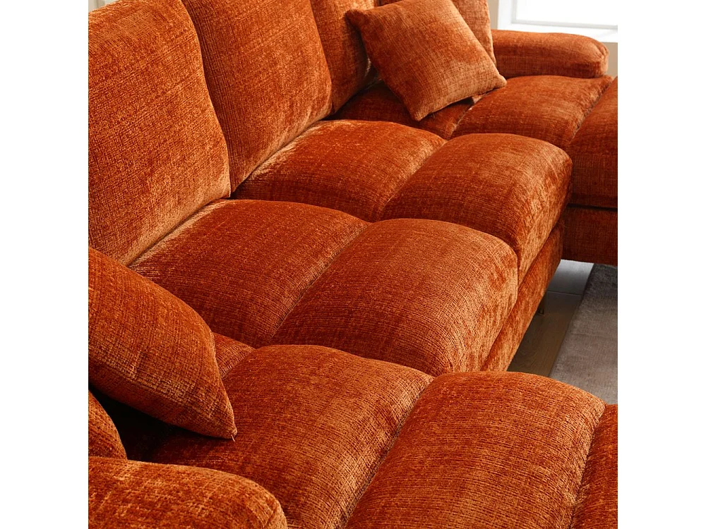 Canapé d'angle moderne en chenille 4 places canapé avec double assise convertible orange