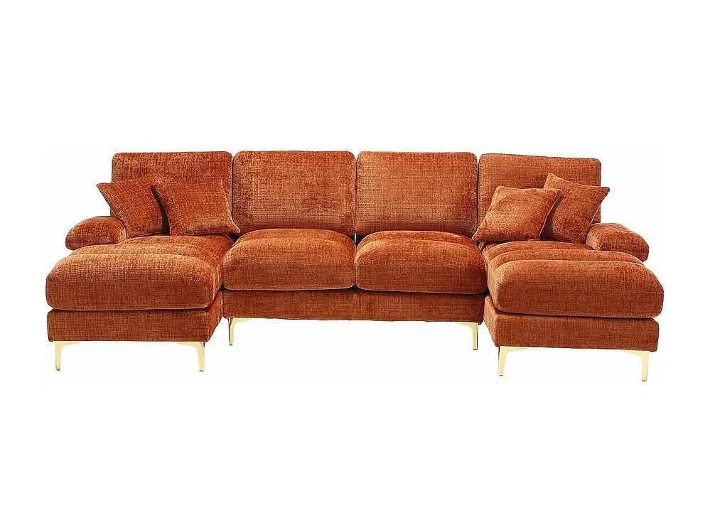 Canapé d'angle moderne en chenille 4 places canapé avec double assise convertible orange