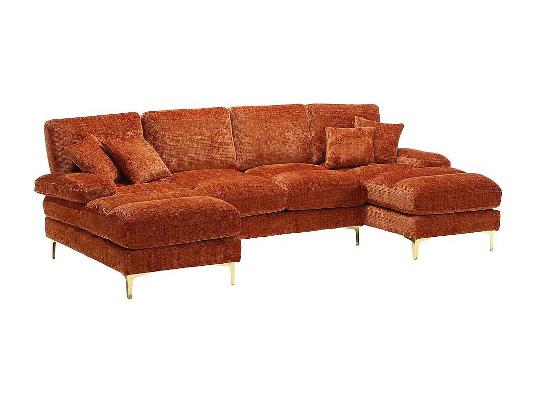 Canapé d'angle moderne en chenille 4 places canapé avec double assise convertible orange