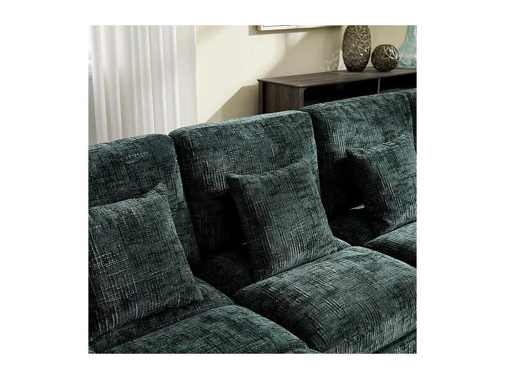 Canapé d'angle moderne en chenille 4 places canapé avec double assise convertible émeraude