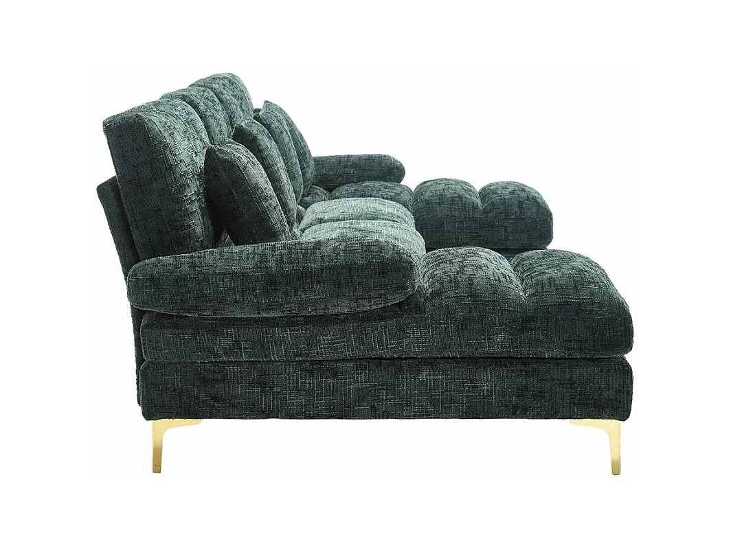 Canapé d'angle moderne en chenille 4 places canapé avec double assise convertible émeraude