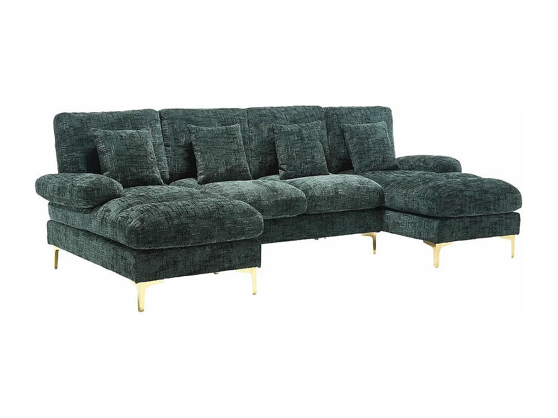 Canapé d'angle moderne en chenille 4 places canapé avec double assise convertible émeraude