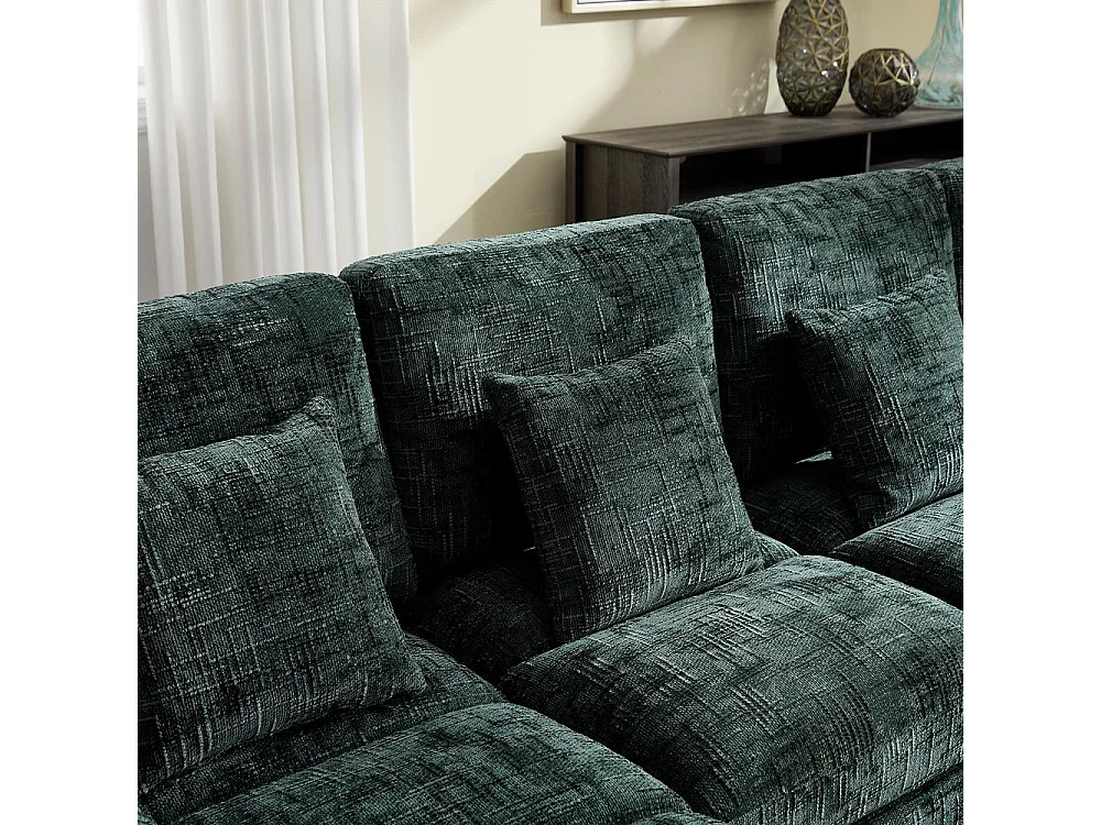 Canapé d'angle moderne en chenille 4 places canapé avec double assise convertible émeraude