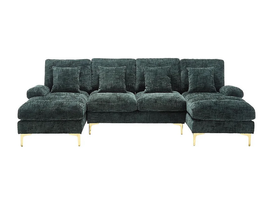 Canapé d'angle moderne en chenille 4 places canapé avec double assise convertible émeraude