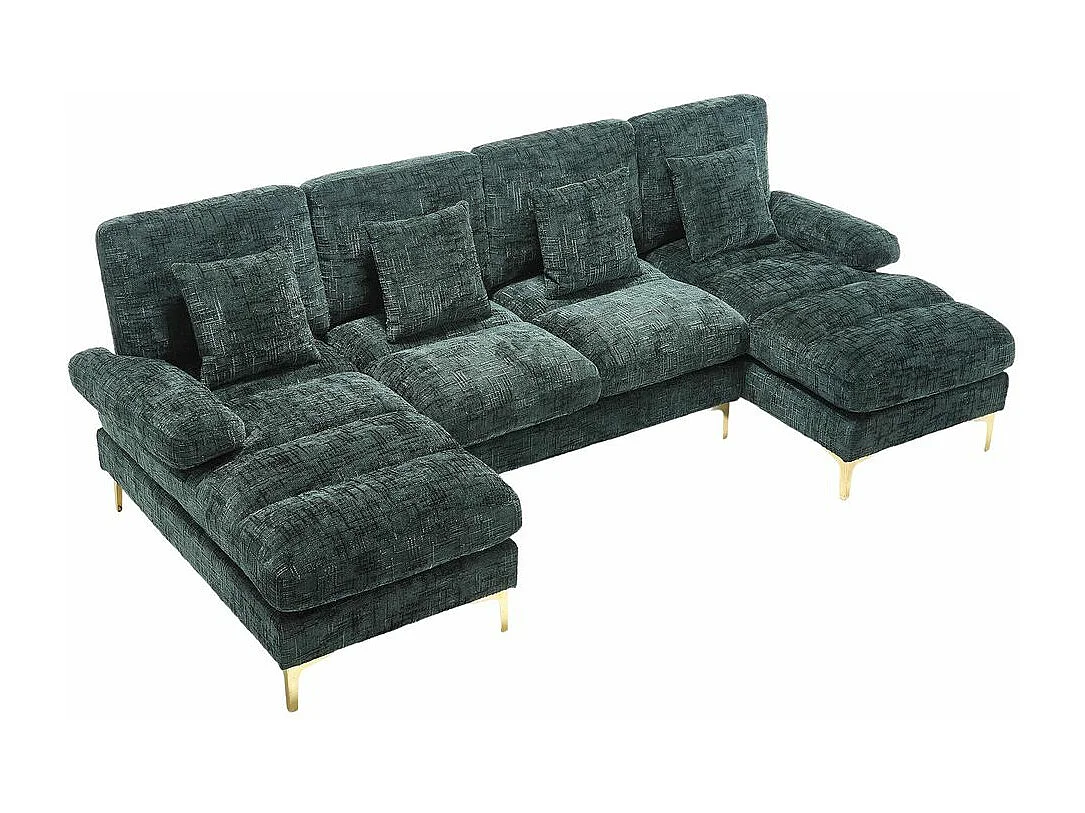 Canapé d'angle moderne en chenille 4 places canapé avec double assise convertible émeraude