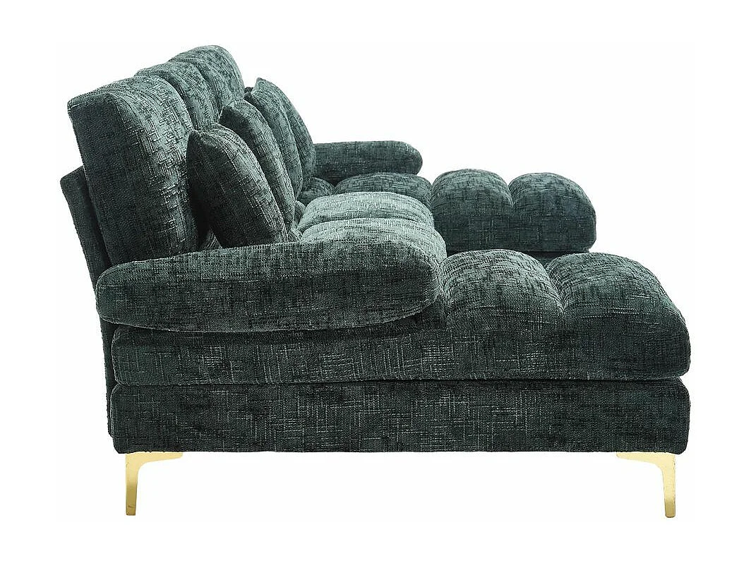 Canapé d'angle moderne en chenille 4 places canapé avec double assise convertible émeraude