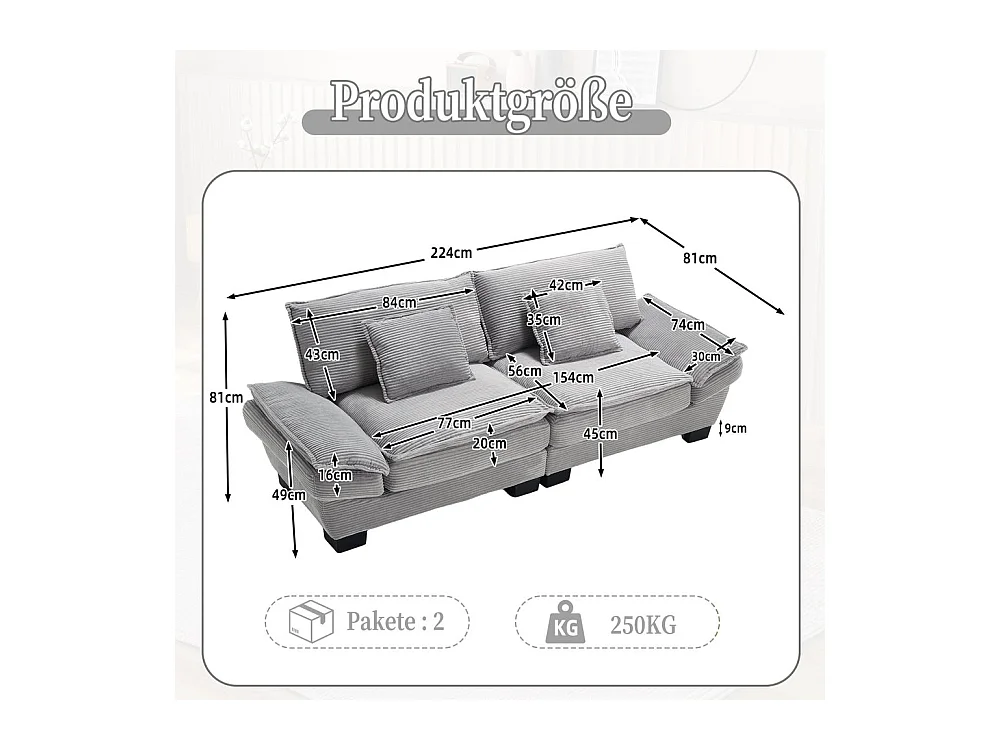 Canapé droit double moderne avec un matelas un coussin suffisant confortable mais spacieux gris clair
