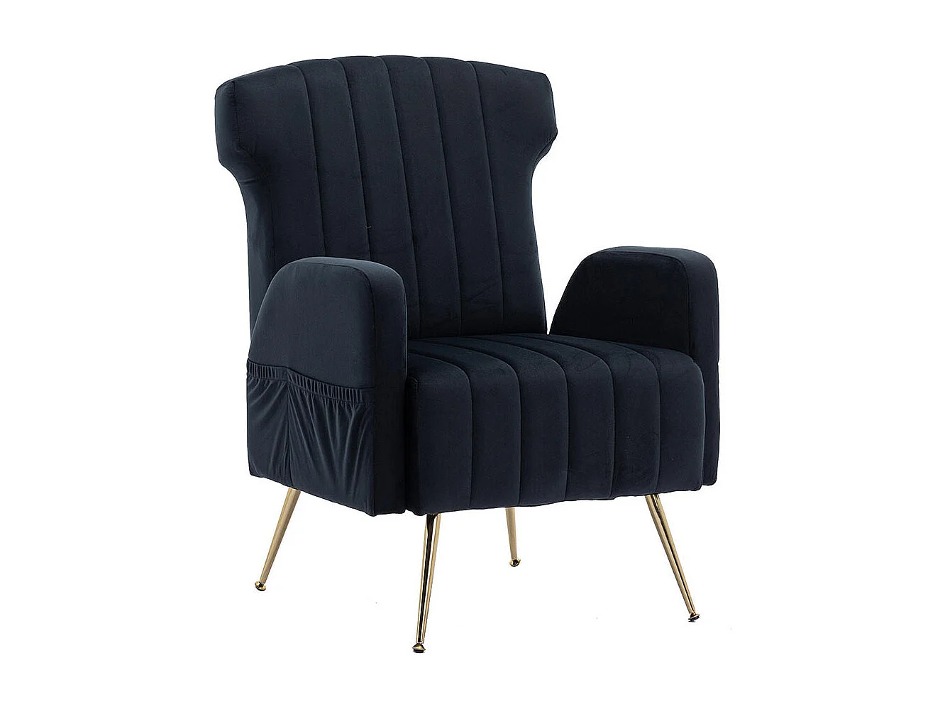 Fauteuil en velours avec pieds en métal doré rembourré chaise d'appoint canapé simple et décontracté avec dossier haut pour salon noir