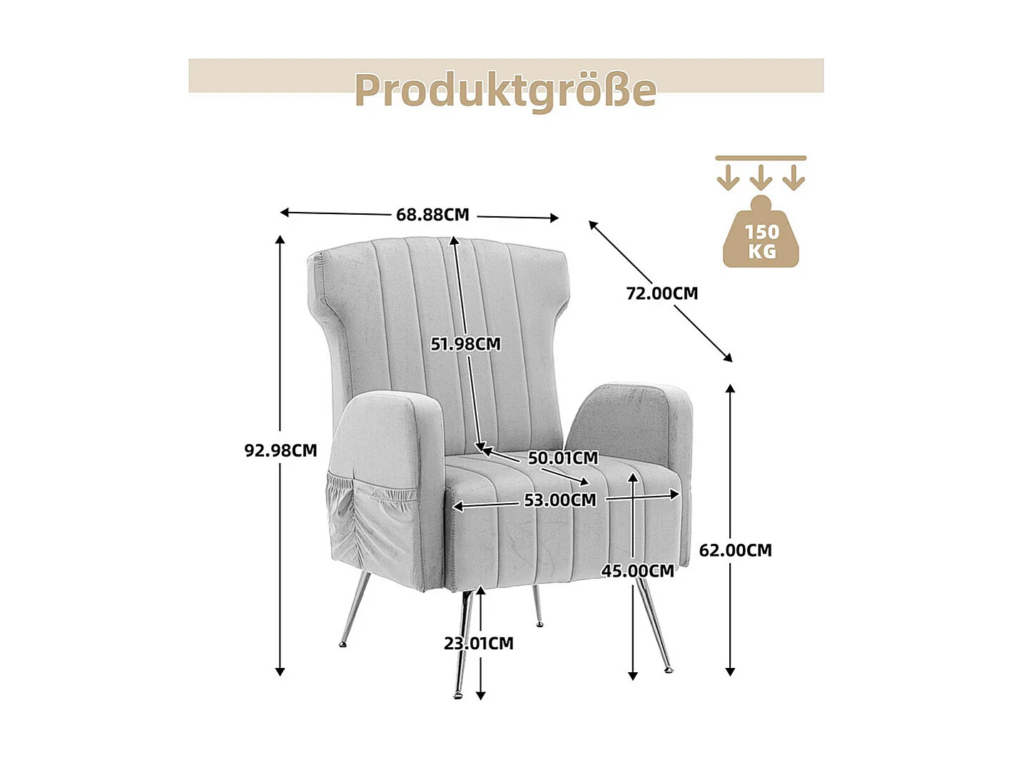 Fauteuil en velours avec pieds en métal doré rembourré chaise d'appoint canapé simple et décontracté avec dossier haut pour salon noir