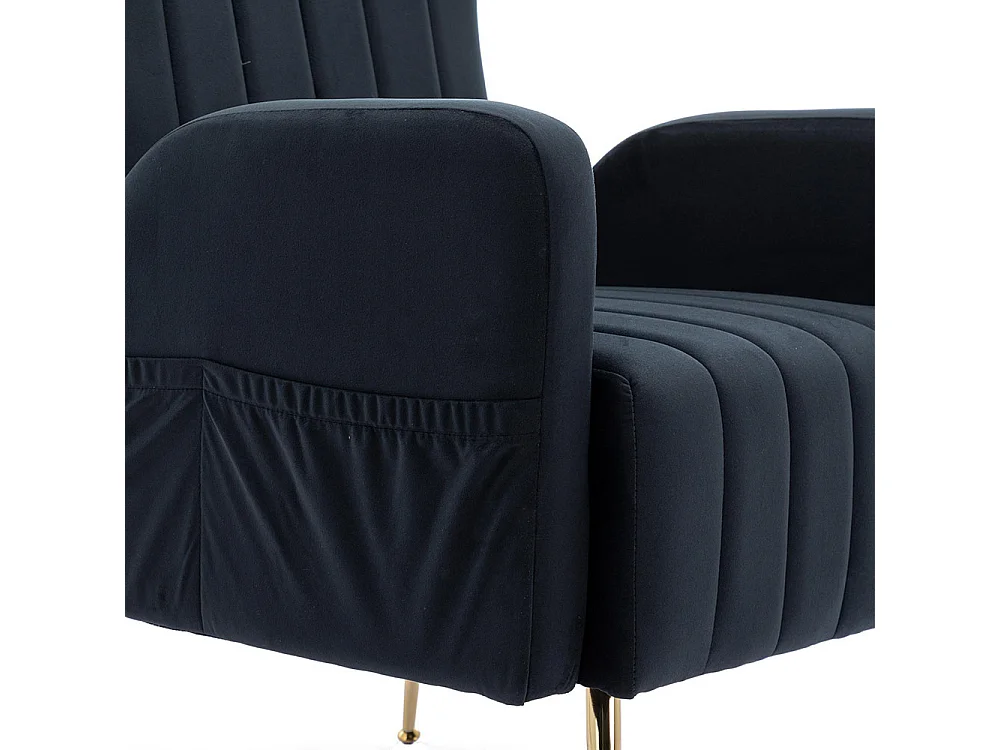 Fauteuil en velours avec pieds en métal doré rembourré chaise d'appoint canapé simple et décontracté avec dossier haut pour salon noir