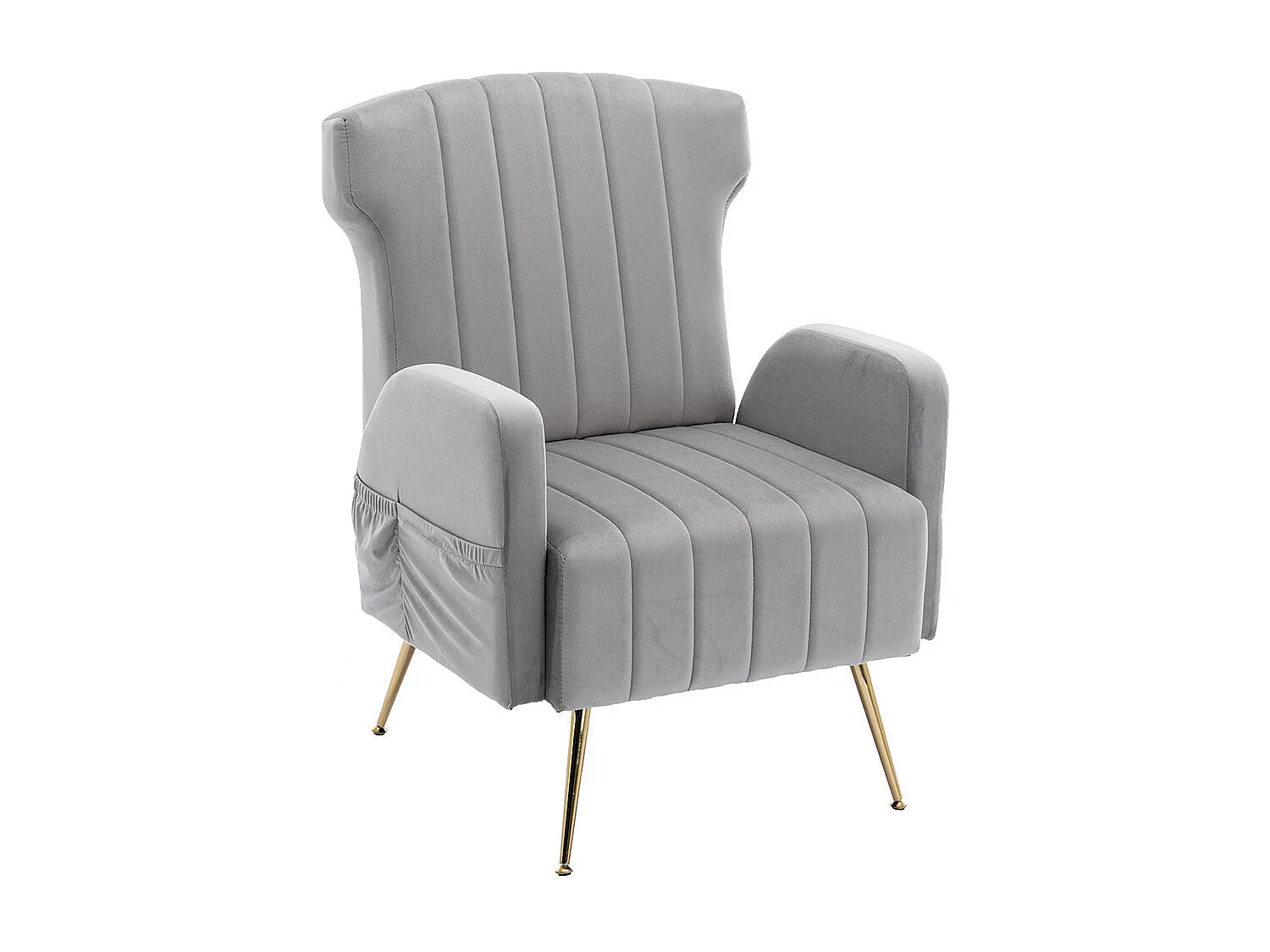 Fauteuil en velours avec pieds en métal doré rembourré chaise d'appoint canapé simple et décontracté avec dossier haut pour salon gris