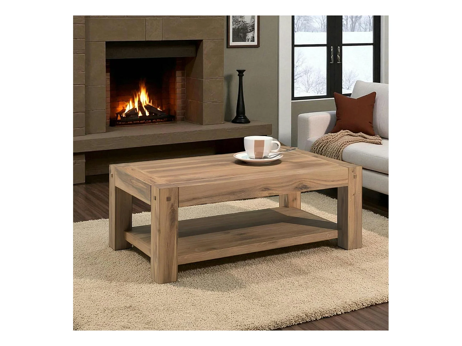 Table basse rustique double plateau FJORD
