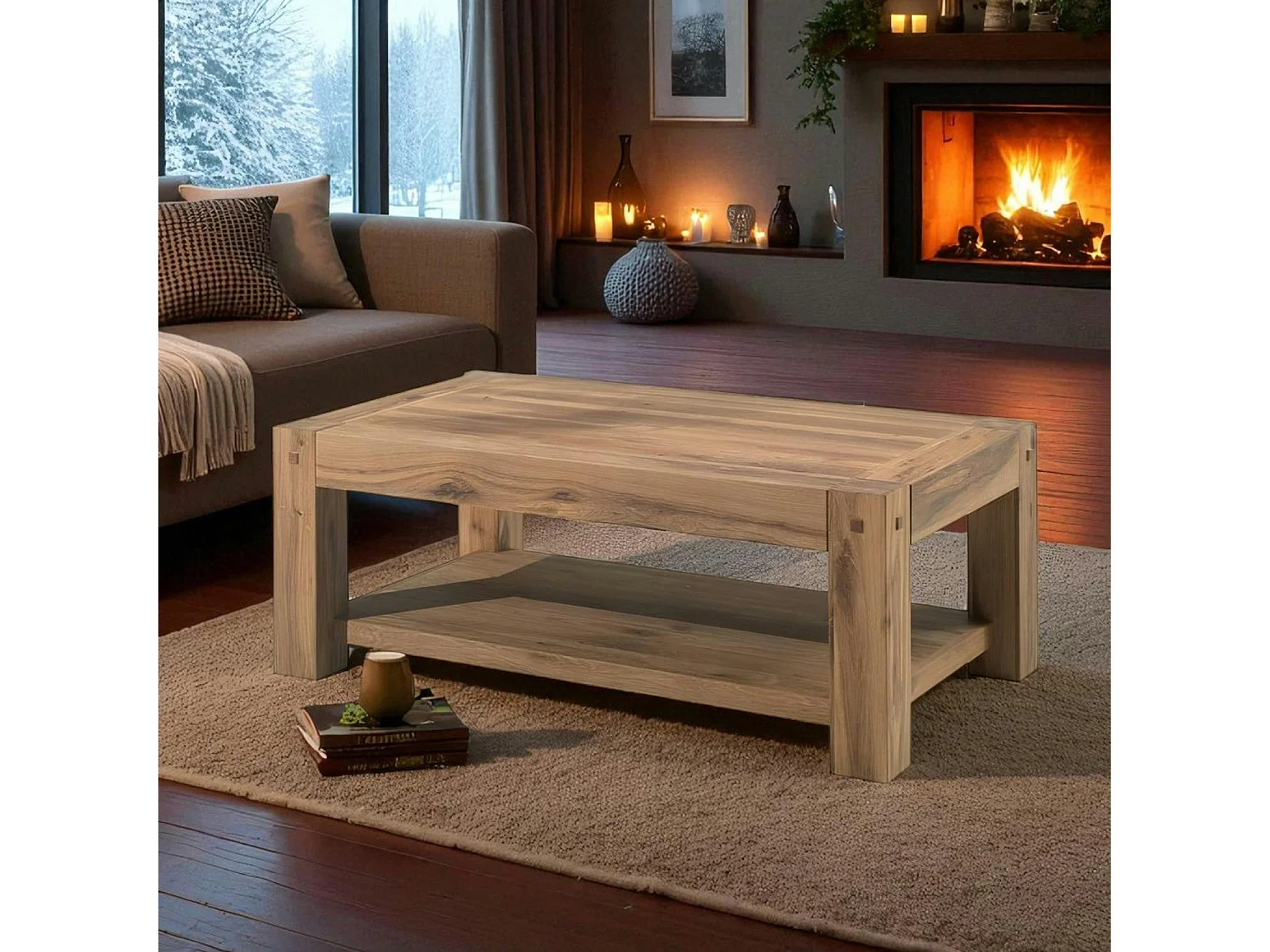 Table basse rustique double plateau FJORD