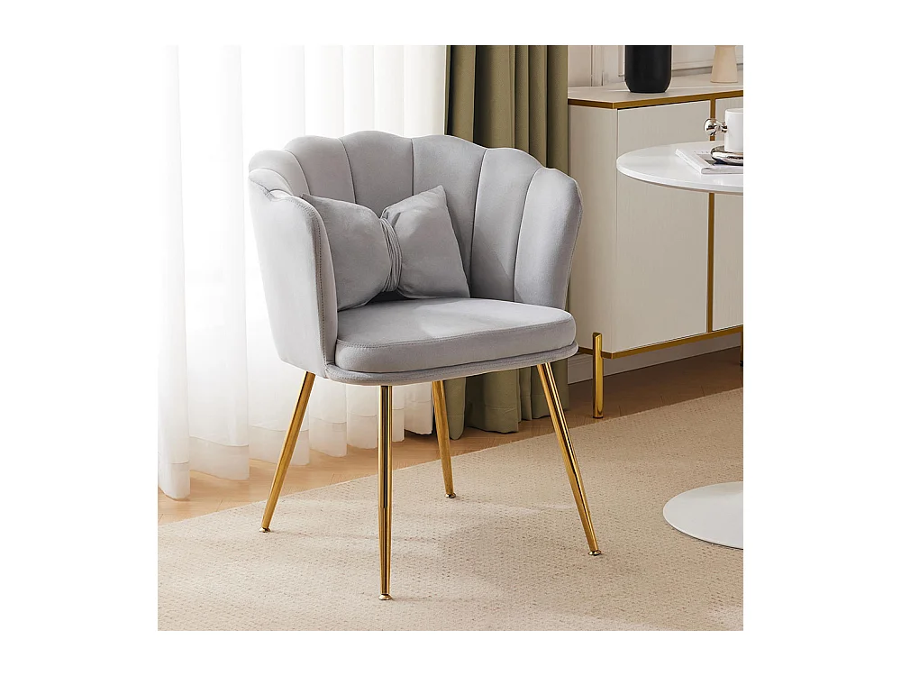 Chaise rembourrées avec dossier en forme de pétale de pieds en métal doré et de coussins en forme de papillon Gris
