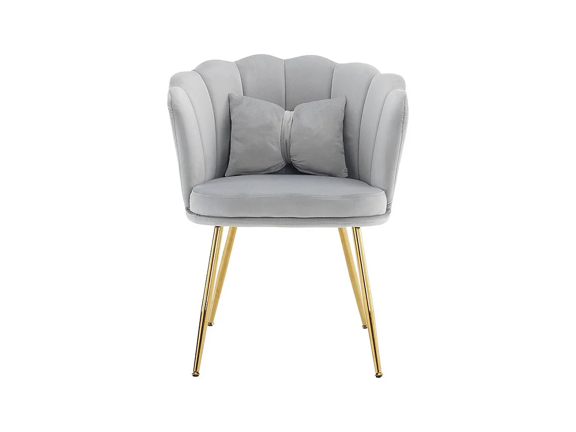 Chaise rembourrées avec dossier en forme de pétale de pieds en métal doré et de coussins en forme de papillon Gris