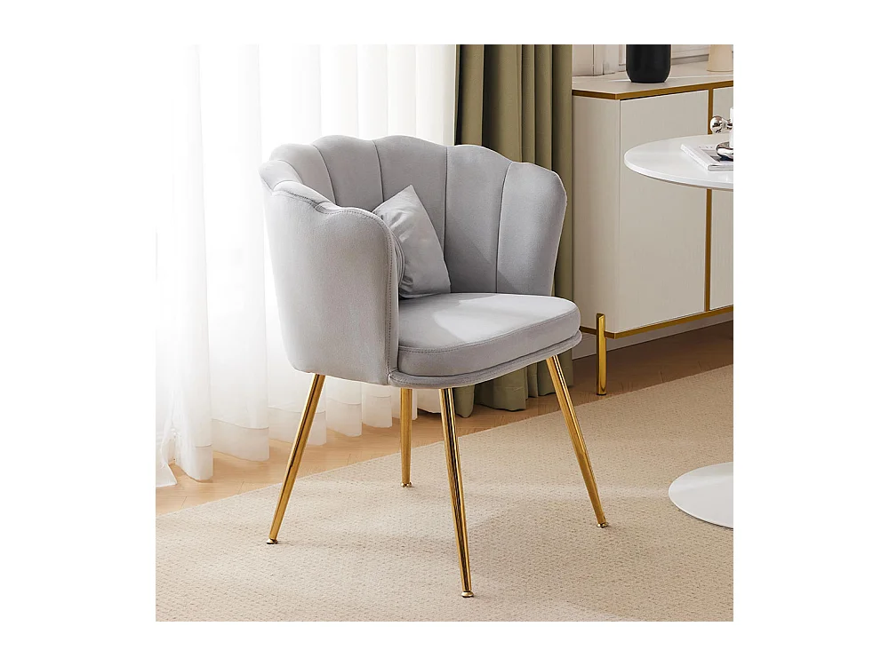 Chaise rembourrées avec dossier en forme de pétale de pieds en métal doré et de coussins en forme de papillon Gris