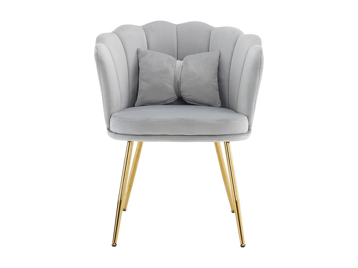 Chaise rembourrées avec dossier en forme de pétale de pieds en métal doré et de coussins en forme de papillon Gris