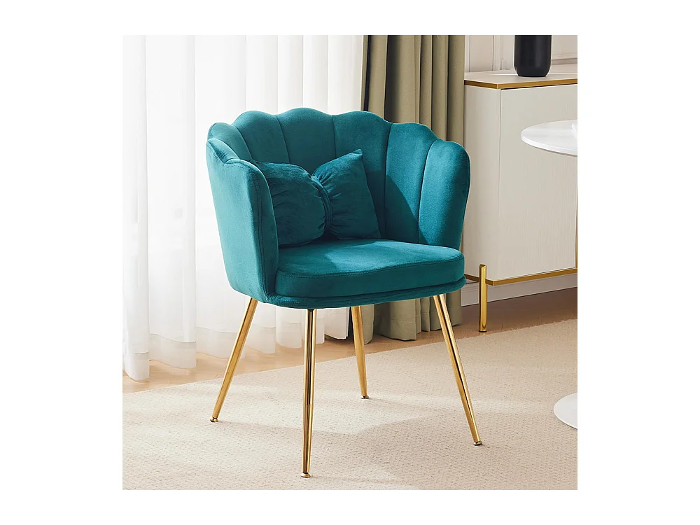 Chaise rembourrées avec dossier en forme de pétale de pieds en métal doré et de coussins en forme de papillon Vert