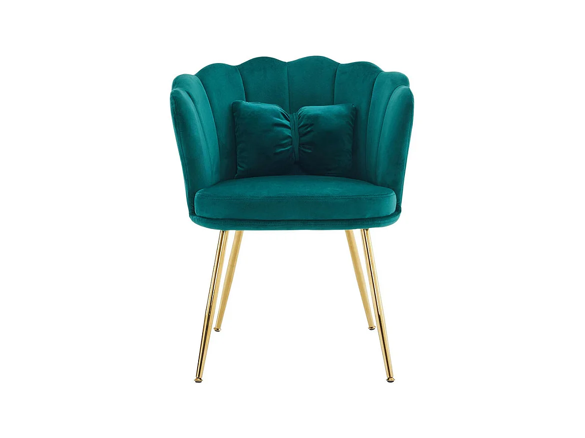 Chaise rembourrées avec dossier en forme de pétale de pieds en métal doré et de coussins en forme de papillon Vert