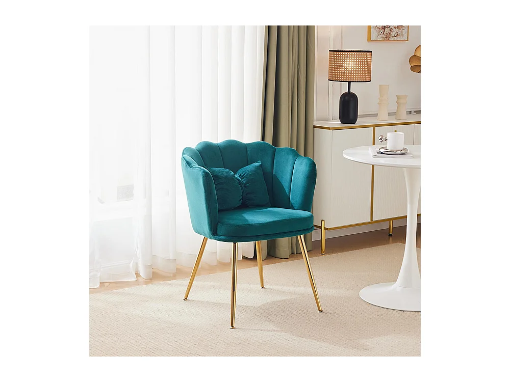 Chaise rembourrées avec dossier en forme de pétale de pieds en métal doré et de coussins en forme de papillon Vert