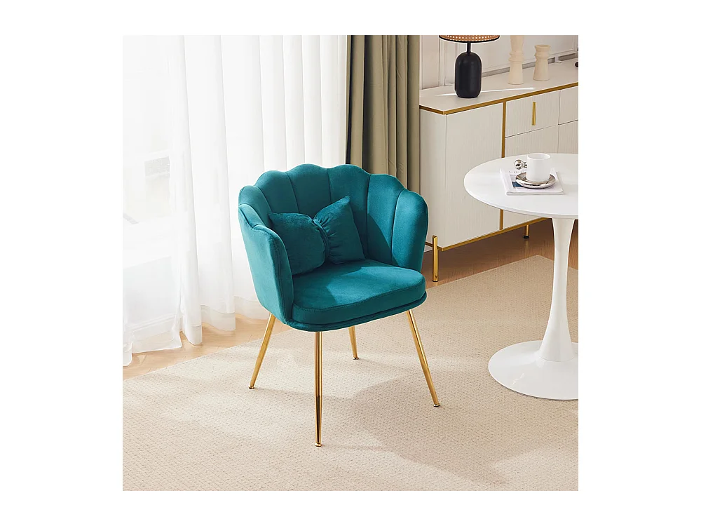 Chaise rembourrées avec dossier en forme de pétale de pieds en métal doré et de coussins en forme de papillon Vert