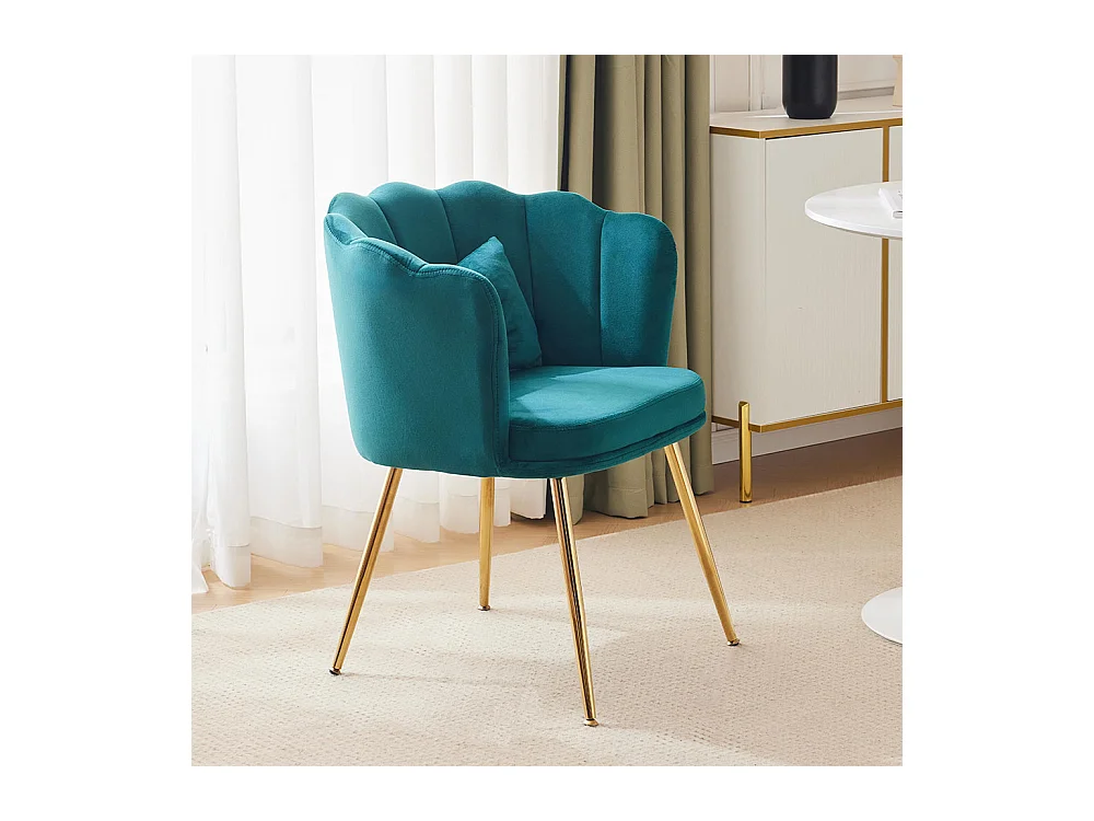 Chaise rembourrées avec dossier en forme de pétale de pieds en métal doré et de coussins en forme de papillon Vert